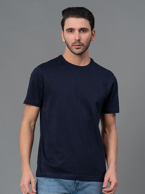 RULEDBYSUN Solid Men Round Neck Navy Blue T-Shirt