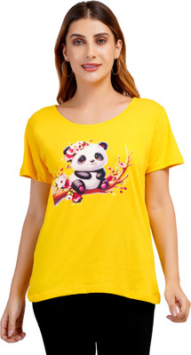 Romaisa Printed Women Scoop Neck Reversible Yellow T-Shirt