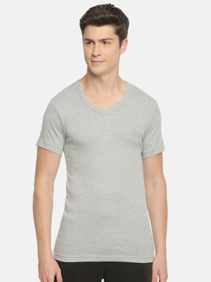 Macroman M-Series Solid Men V Neck Grey T-Shirt