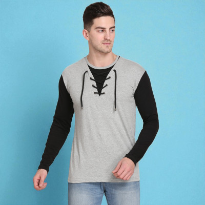 Faricon Trend Colorblock Men Round Neck Grey, Black T-Shirt