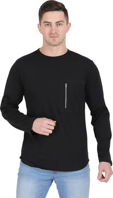 Styvibe Solid Men Round Neck Black T-Shirt