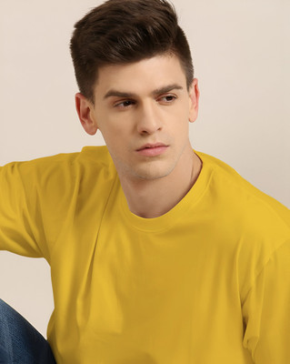 Jack Paris Solid Men Round Neck Yellow T-Shirt