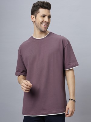 Neon Chillie Solid Men Crew Neck Purple T-Shirt