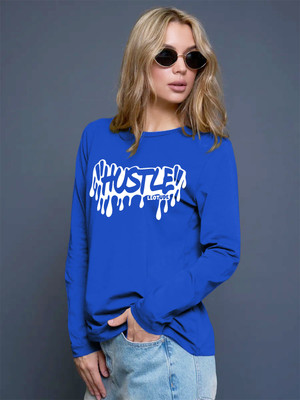 JUST ROAR Printed Women Round Neck Blue T-Shirt