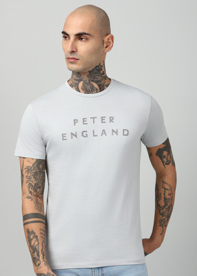 PETER ENGLAND Solid Men Round Neck Grey T-Shirt