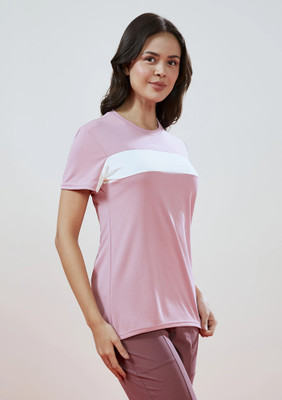 TECHNOSPORT Colorblock Women Crew Neck Purple T-Shirt