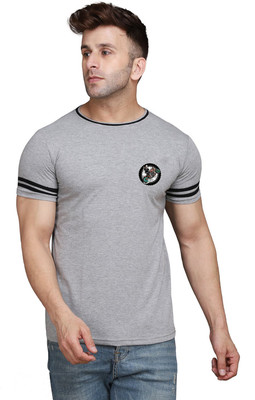 Money Leaf Striped Men Round Neck Silver T-Shirt