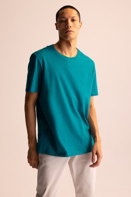 defacto Solid Men Crew Neck Blue T-Shirt