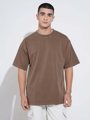 SHOWOFFFF Solid Men Round Neck Brown T-Shirt
