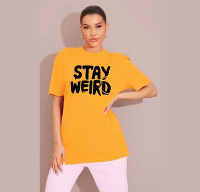 wildborn Typography Women Round Neck Yellow T-Shirt