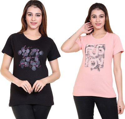 American Pie Printed, Typography Women Round Neck Multicolor T-Shirt