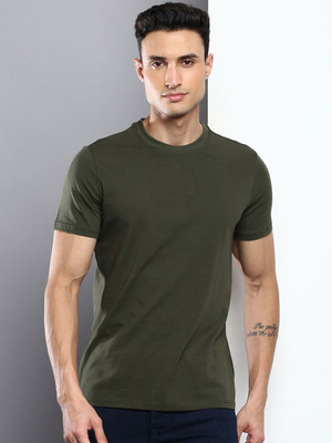 OrrganicChics Solid Men Round Neck Green T-Shirt