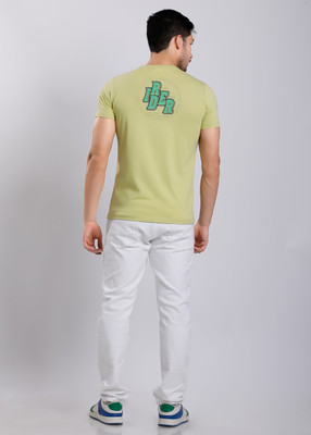 HIGHTRIBE Printed Men Round Neck Green, Yellow T-Shirt