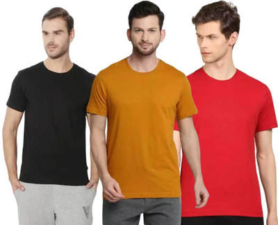 VAN HEUSEN Solid Men Round Neck Yellow, Red, Black T-Shirt