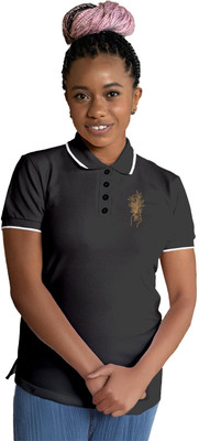 Fighterhero Printed Women Polo Neck Grey T-Shirt