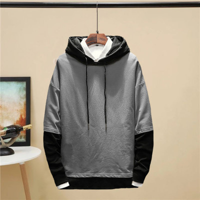 Try This Colorblock Men Hooded Neck Grey T-Shirt