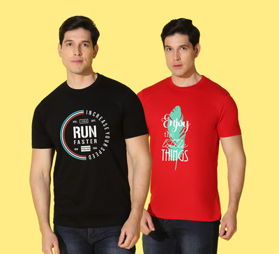 WOOSTRO Printed Men Round Neck Multicolor T-Shirt