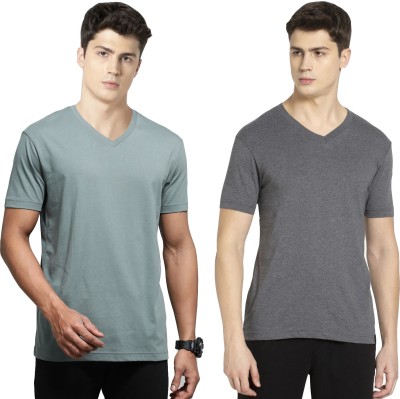 JOCKEY Solid Men V Neck Green, Grey T-Shirt