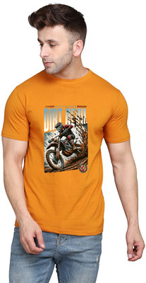 GEUM Graphic Print Men Round Neck Gold T-Shirt