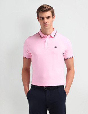 Arrow Sport Solid Men Polo Neck Pink T-Shirt