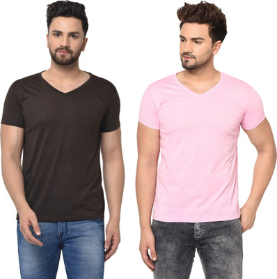 Tresna Trending Solid Men V Neck Multicolor T-Shirt