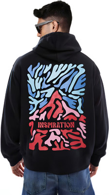 LEWEL Graphic Print Men Hooded Neck Black T-Shirt