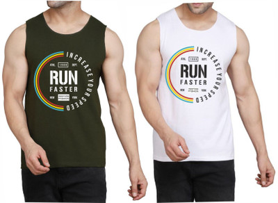 WOOSTRO Printed Men Scoop Neck Dark Green, White T-Shirt