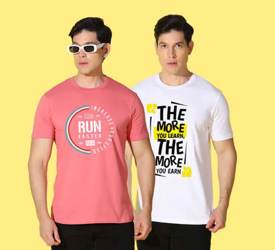 WOOSTRO Printed, Solid Men Round Neck Multicolor T-Shirt