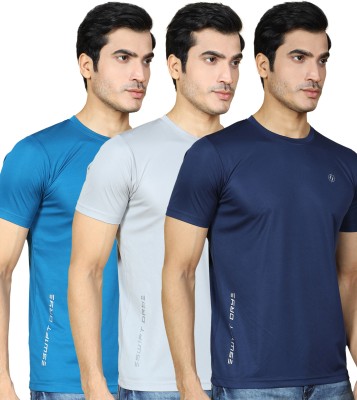 SUPERSQUAD Solid, Sporty Men Round Neck Dark Blue, Grey, Navy Blue T-Shirt