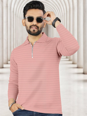Triptee Solid Men Polo Neck Pink T-Shirt