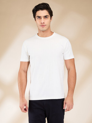 BEING HUMAN Self Design Men Round Neck White T-Shirt