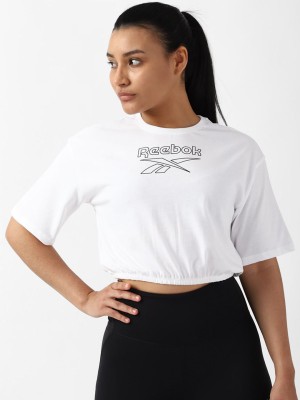 REEBOK Printed Women Round Neck White T-Shirt