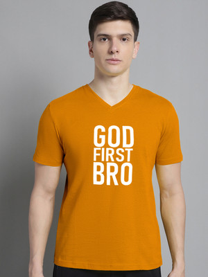 FBAR Typography Men V Neck Gold T-Shirt