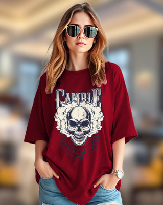 AUSK Printed Women Round Neck Maroon T-Shirt