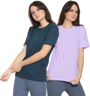 YouthPoi Solid Women Round Neck Dark Blue, Purple T-Shirt