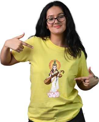Tedhi Medhi Family Printed Women Round Neck Yellow T-Shirt
