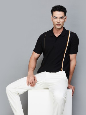 CODE by Lifestyle Striped Men Polo Neck Black T-Shirt