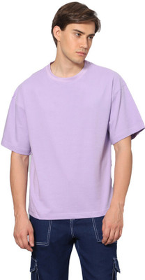 Besick Solid Men Round Neck Purple T-Shirt