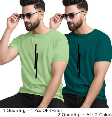 KAJARU Printed Men Round Neck Green, Light Green T-Shirt
