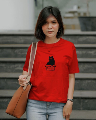 Scoot Prints Printed Women Round Neck Red T-Shirt