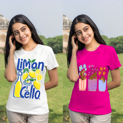 Kintu Parantu Printed Women Round Neck Pink T-Shirt