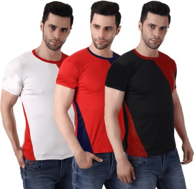GlobyCraft Solid Men Round Neck Black, Red, White T-Shirt