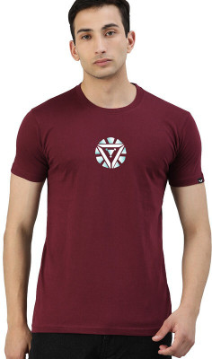 UNSULLY Printed Men Round Neck Maroon T-Shirt