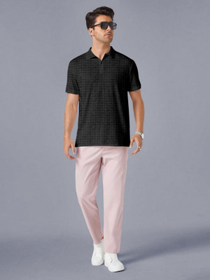 BEELEE TYPS Self Design Men Polo Neck Black T-Shirt