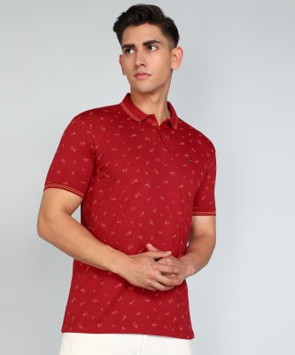 Louis Philippe Jeans Printed Men Polo Neck Red T-Shirt