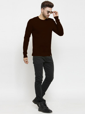 FRISKERS Solid Men Round Neck Reversible Brown T-Shirt