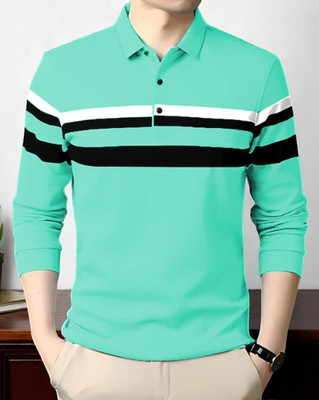 Autna Printed Men Polo Neck Green T-Shirt
