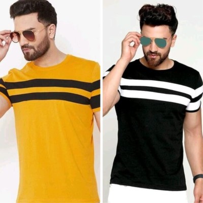 Meetri Printed Men Round Neck Multicolor T-Shirt