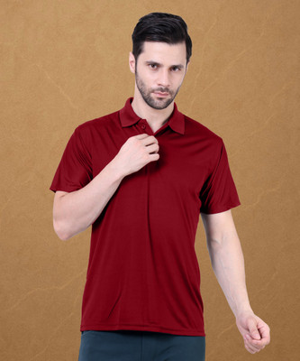 JazzyFashion Solid Men Polo Neck Maroon T-Shirt