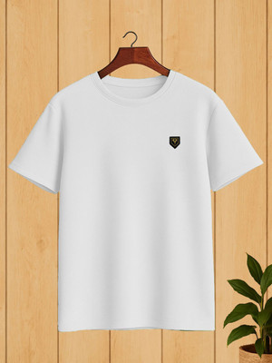 Yazole Solid Men Round Neck White T-Shirt